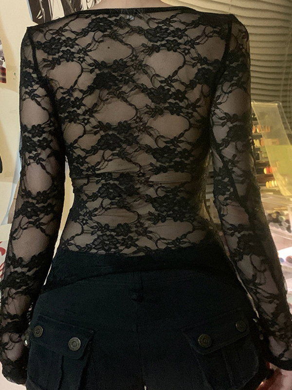 EMMIOL Langarmshirt mit Spitzenbesatz