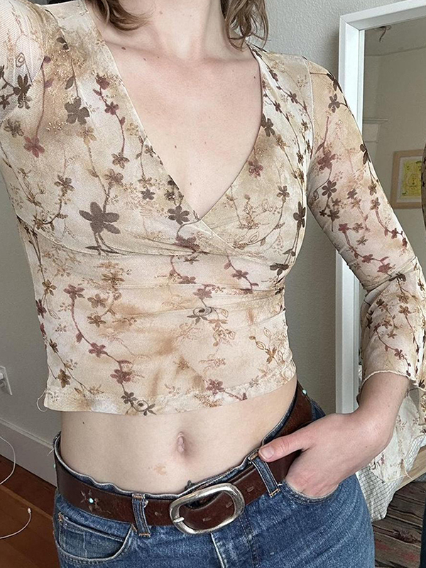 EMMIOL Langarmshirt mit Retro-Blumendruck