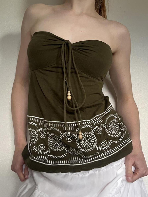 EMMIOL Neckholder-Top mit Perlen und Retro-Print