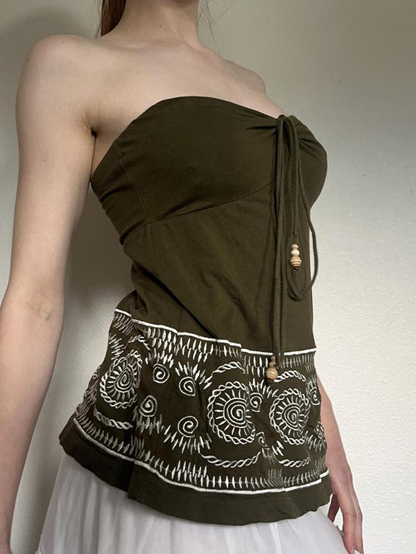 EMMIOL Neckholder-Top mit Perlen und Retro-Print