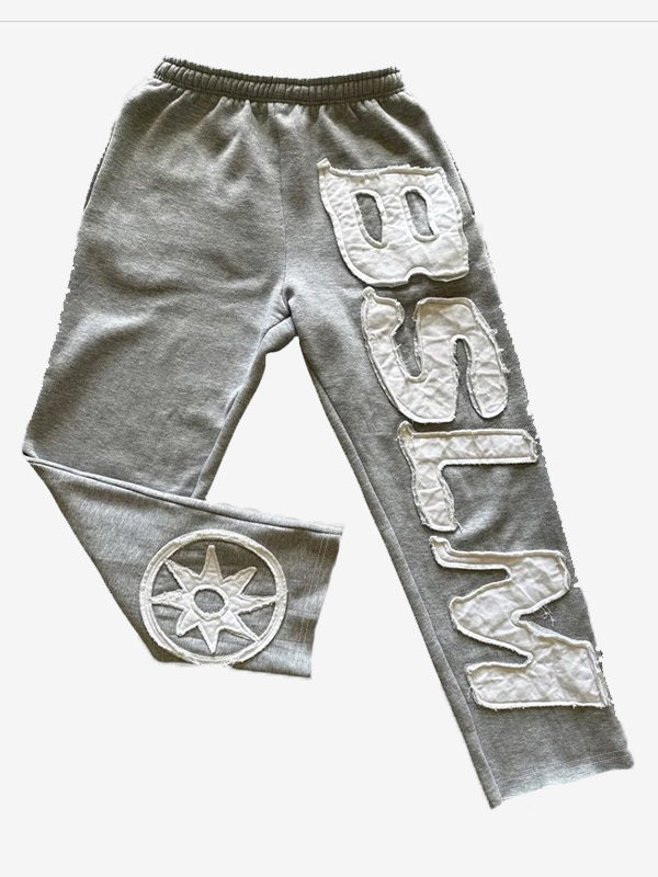 EMMIOL Patch Print Pocket Sweatpants Straight Leg Pants