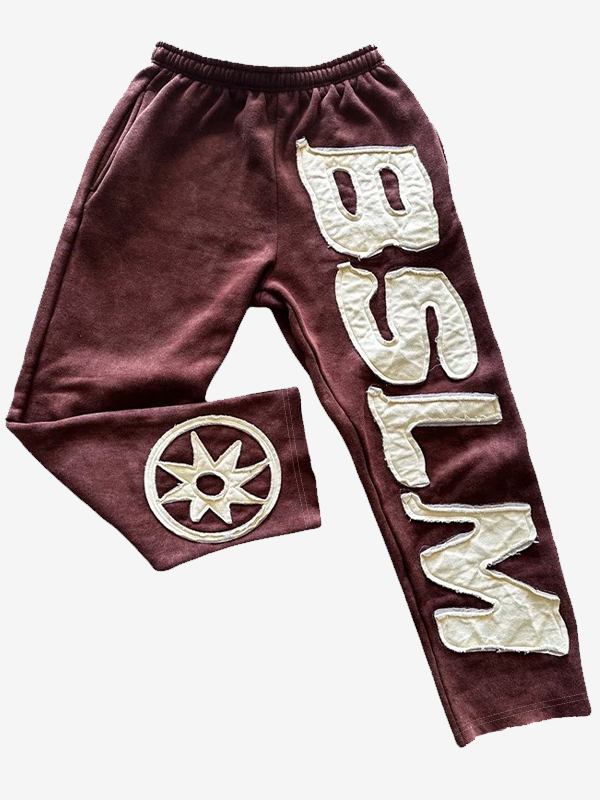 EMMIOL Patch Print Pocket Sweatpants Straight Leg Pants