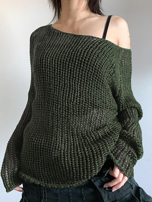 EMMIOL Maglione lavorato a maglia con spalle scoperte e maniche lunghe