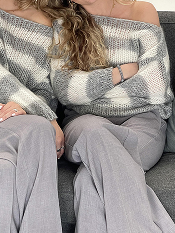 EMMIOL Striped Round Neck Sweater Long Sleeve