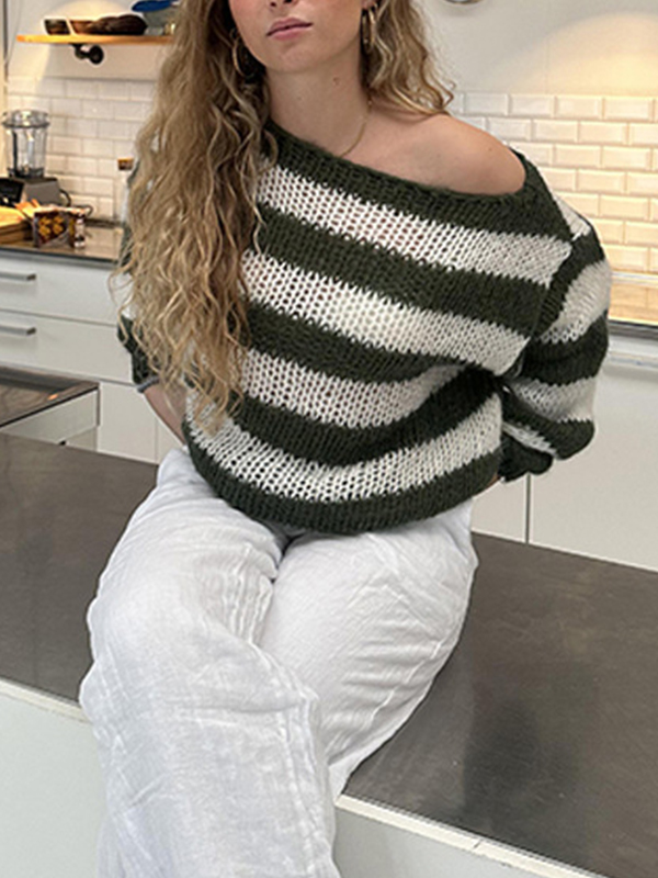 EMMIOL Striped Round Neck Sweater Long Sleeve