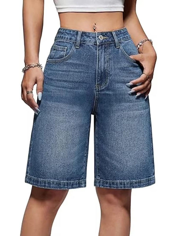 EMMIOL Jeans larghi da donna, modello Jorts a vita media-bassa in denim