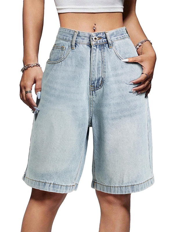 EMMIOL Jeans larghi da donna, modello Jorts a vita media-bassa in denim