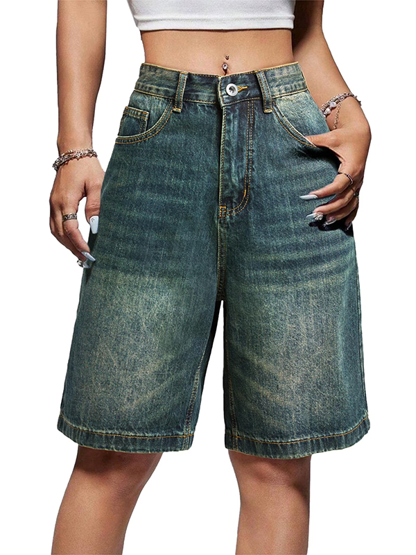 EMMIOL Women's Baggy Jeans Jorts Mid-Low Waisted Denim