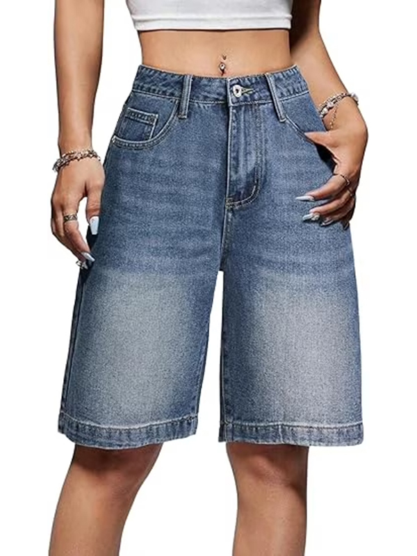 EMMIOL Jeans larghi da donna, modello Jorts a vita media-bassa in denim
