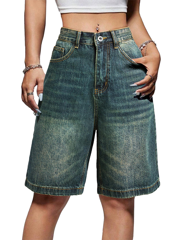 EMMIOL Women's Baggy Jeans Jorts Mid-Low Waisted Denim