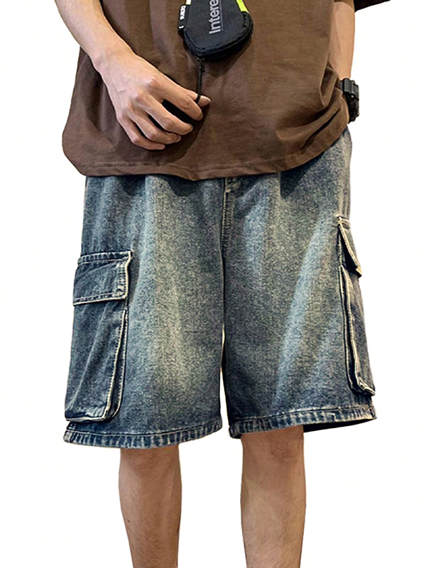 EMMIOL Herren Y2K Denim-Shorts, mittelhoch geschnitten, elastischer Bund, Baggy-Jeans