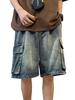 EMMIOL Pantalones cortos vaqueros holgados de hombre estilo Y2K con cintura elástica media.