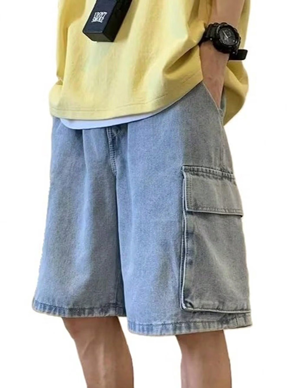 EMMIOL Herren Y2K Denim-Shorts, mittelhoch geschnitten, elastischer Bund, Baggy-Jeans