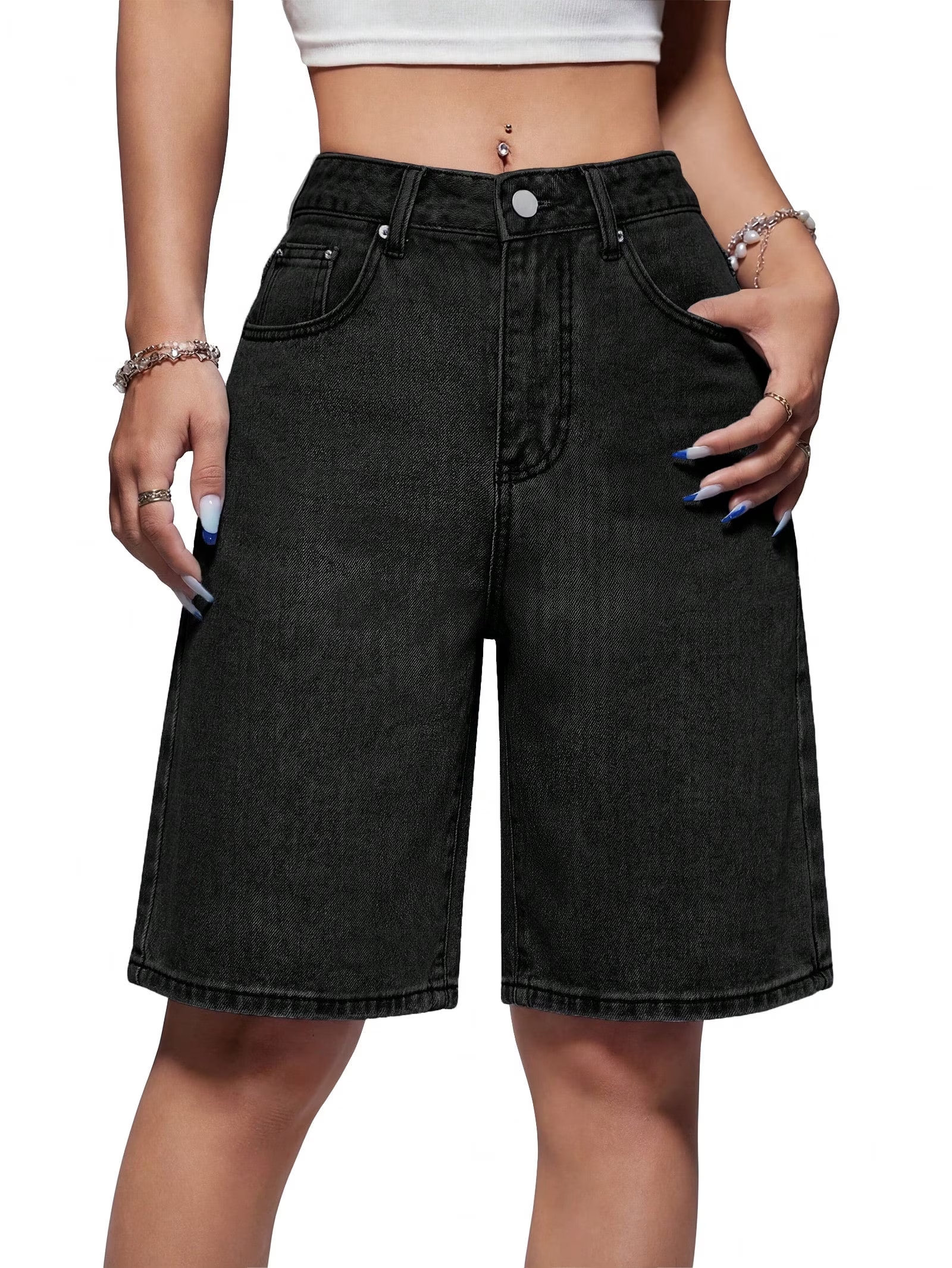 EMMIOL Women's Denim Shorts Mid-Low Waist Jean