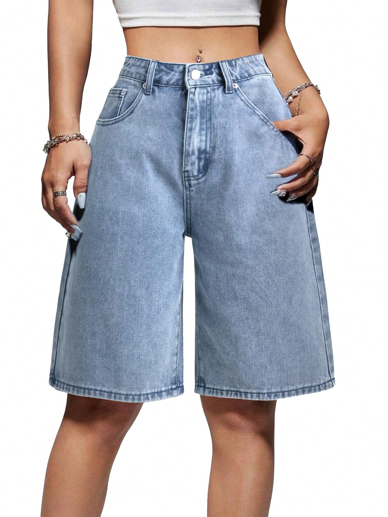 EMMIOL Pantalones cortos vaqueros de mujer de talle medio-bajo