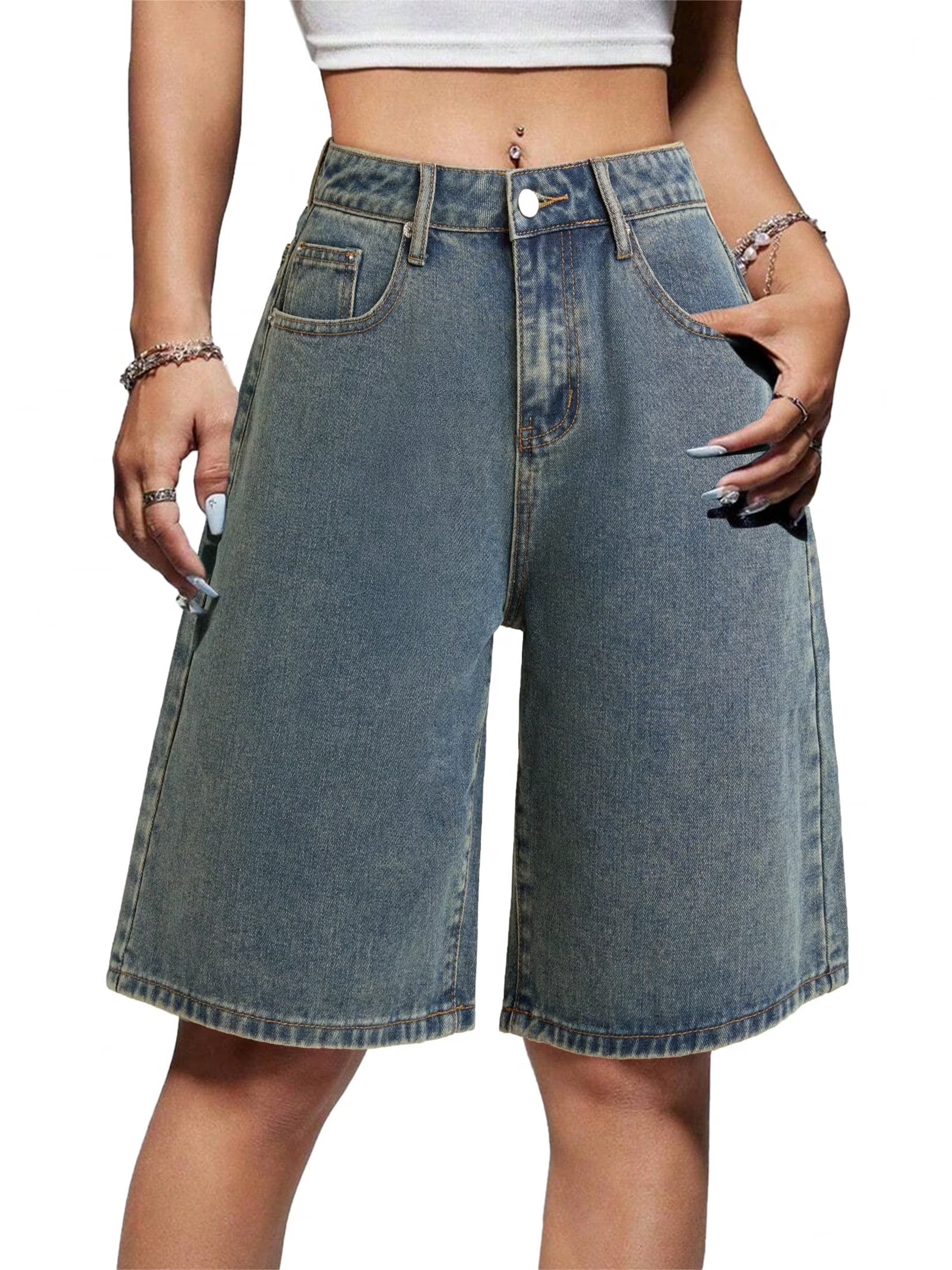 EMMIOL Women's Denim Shorts Mid-Low Waist Jean