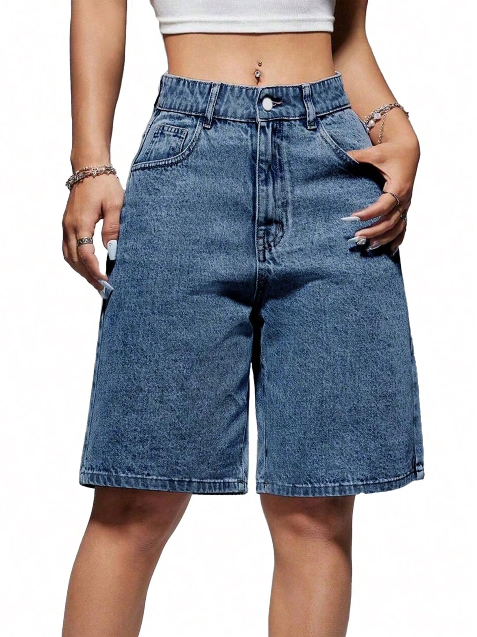 EMMIOL Pantalones cortos vaqueros de mujer de talle medio-bajo