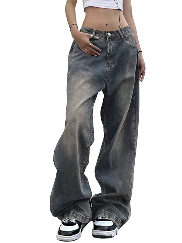EMMIOL Jeans da donna a gamba larga, jeans larghi a vita media-bassa