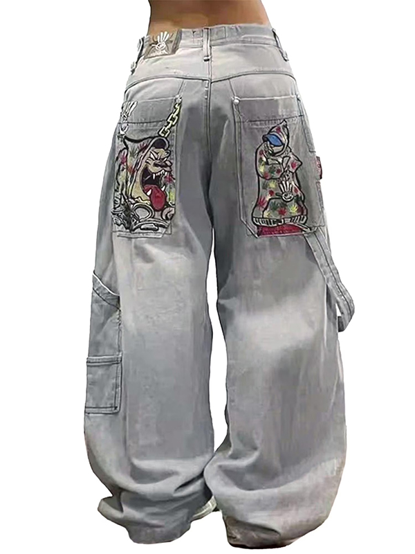 EMMIOL Damen Boyfriend Hip Hop 90er Vintage Baggy Jeans