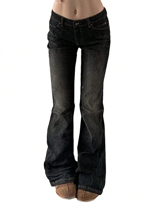 EMMIOL Bottom Jeans Stretchy Flare Mid Rise