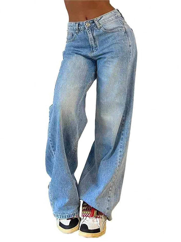EMMIOL Weite Jeans für Damen, Baggy Jeans mit mittelhohem Bund
