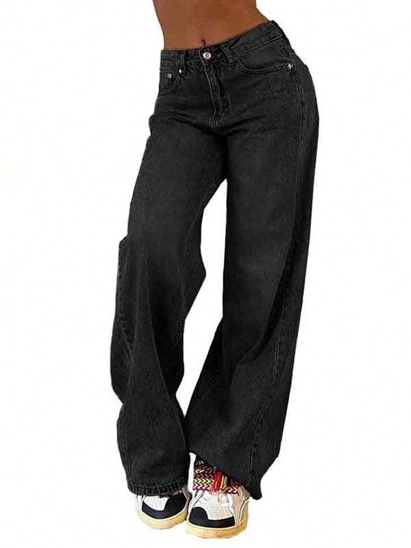 EMMIOL Weite Jeans für Damen, Baggy Jeans mit mittelhohem Bund