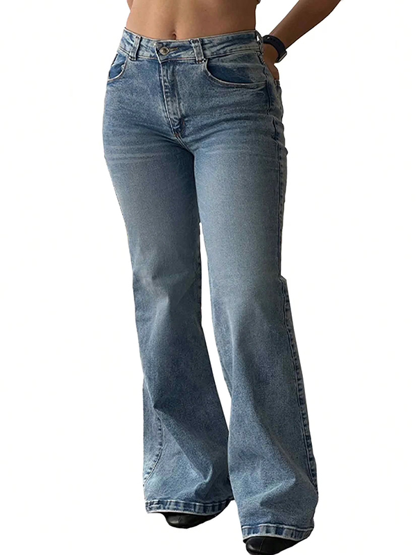 EMMIOL Jeans a gamba larga da donna, jeans larghi a vita media