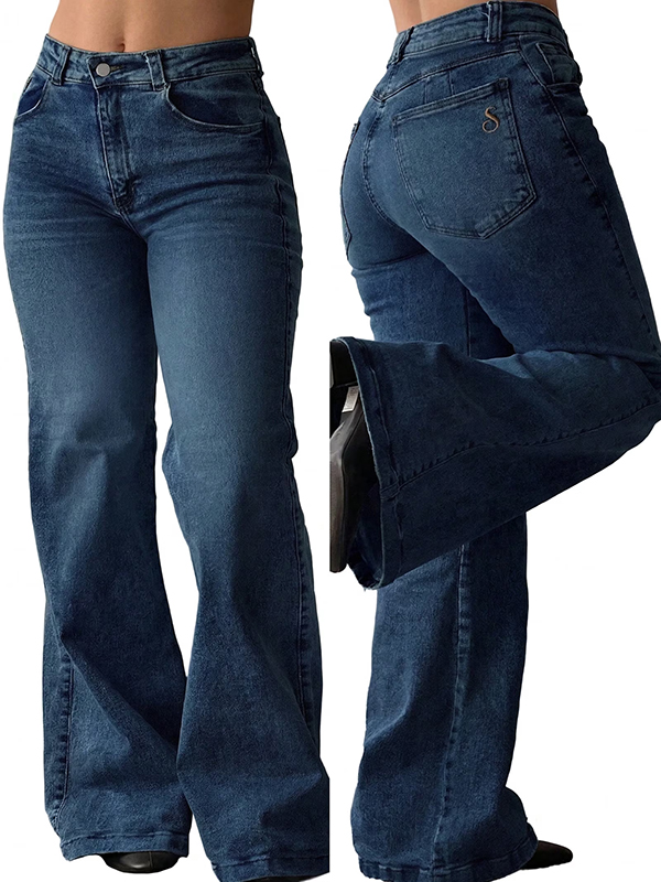 EMMIOL Jeans a gamba larga da donna, jeans larghi a vita media