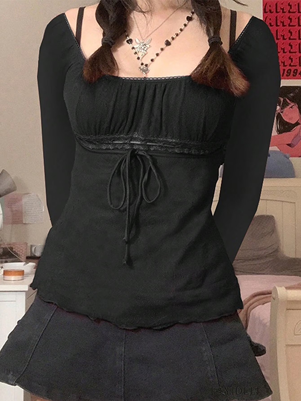 EMMIOL Y2K Mesh Top Damen Langarmshirts