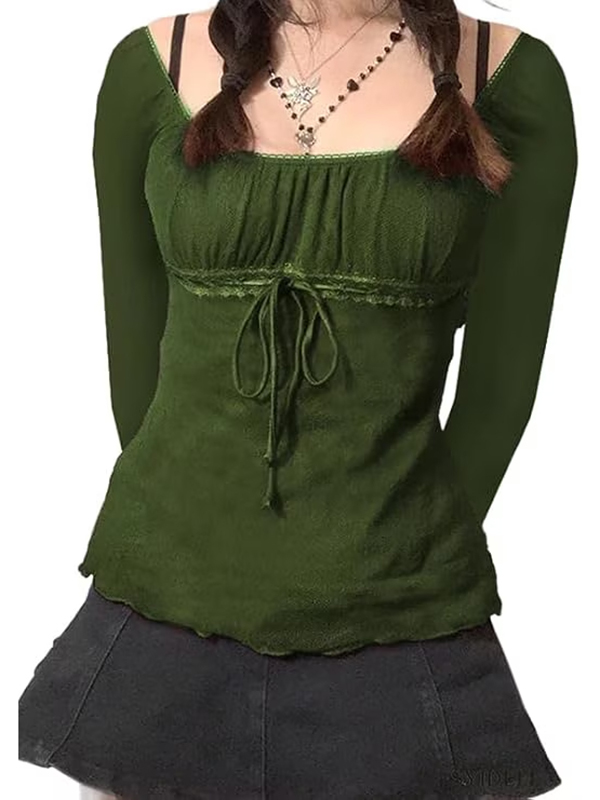 EMMIOL Y2K Mesh Top Damen Langarmshirts
