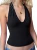 EMMIOL V Neck Backless Crop Tank Top