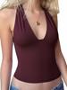 EMMIOL V Neck Backless Crop Tank Top