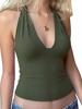 EMMIOL V Neck Backless Crop Tank Top