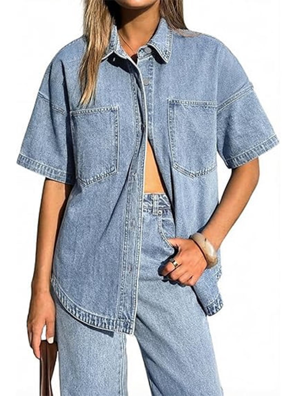 EMMIOL Oversized Distressed Denim Shirt