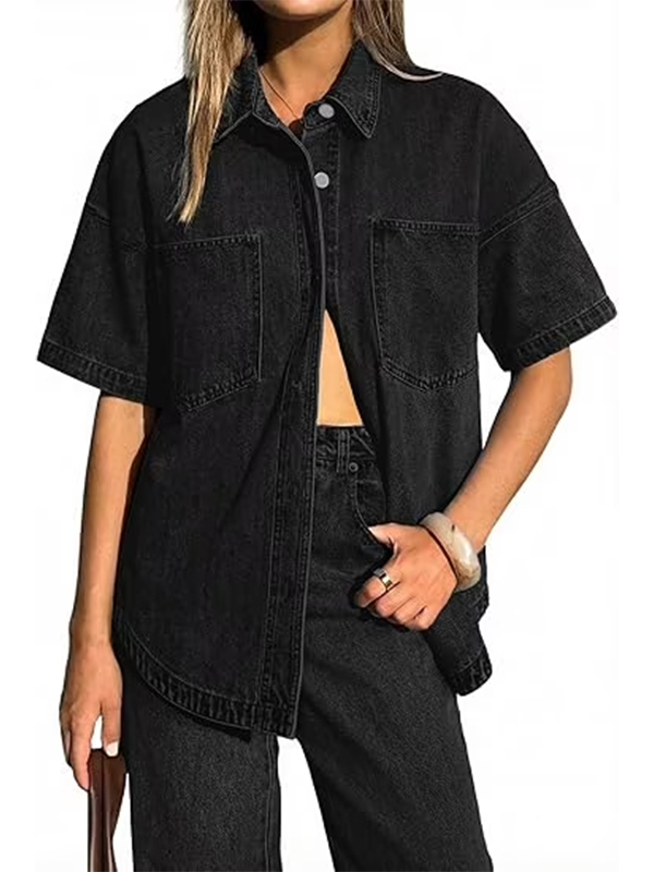 EMMIOL Oversized Distressed Denim Shirt