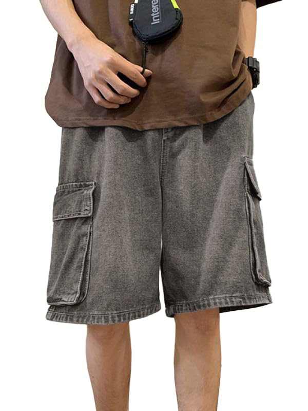 EMMIOL Pantalones cortos vaqueros holgados de hombre estilo Y2K con cintura elástica media.