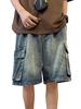 EMMIOL Herren Y2K Denim-Shorts, mittelhoch geschnitten, elastischer Bund, Baggy-Jeans