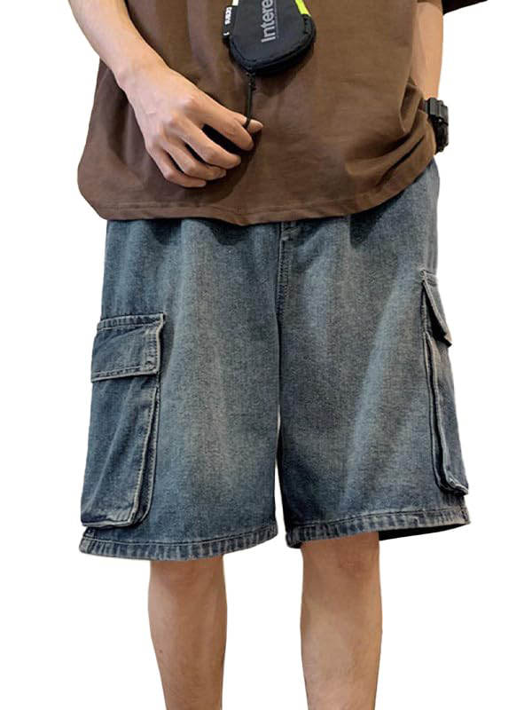EMMIOL Pantalones cortos vaqueros holgados de hombre estilo Y2K con cintura elástica media.