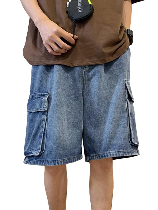 EMMIOL Herren Y2K Denim-Shorts, mittelhoch geschnitten, elastischer Bund, Baggy-Jeans