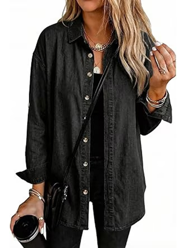 EMMIOL Camicia di jeans a maniche lunghe con bottoni