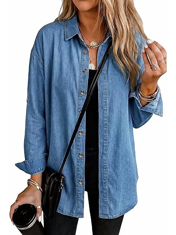 EMMIOL Camicia di jeans a maniche lunghe con bottoni
