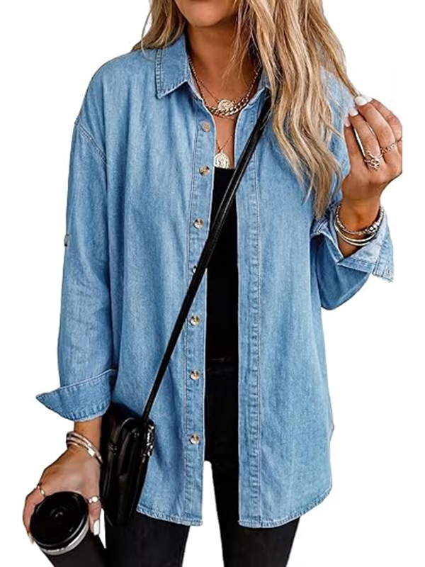 EMMIOL Camicia di jeans a maniche lunghe con bottoni