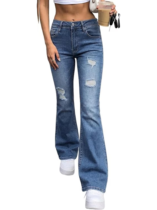 EMMIOL Jeans a zampa d'elefante elasticizzati a vita alta