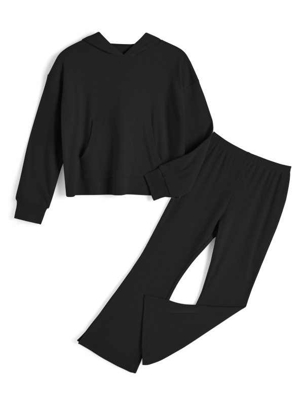 EMMIOL Conjunto de dos piezas: sudadera con capucha y pantalón acampanado.