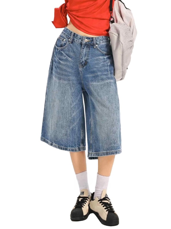 EMMIOL Bermudas vaqueras de pierna ancha estilo Y2K