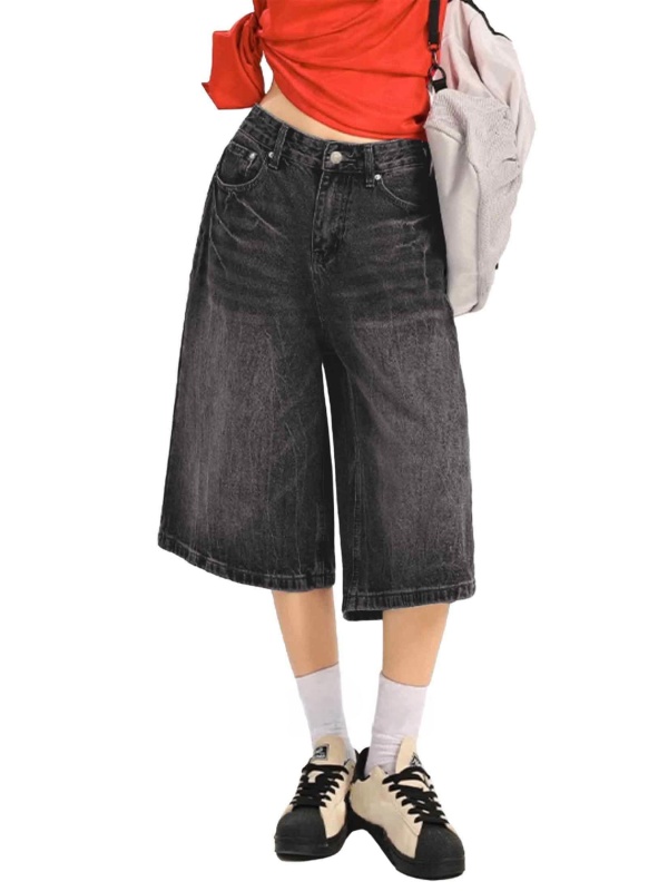 EMMIOL Bermudas vaqueras de pierna ancha estilo Y2K