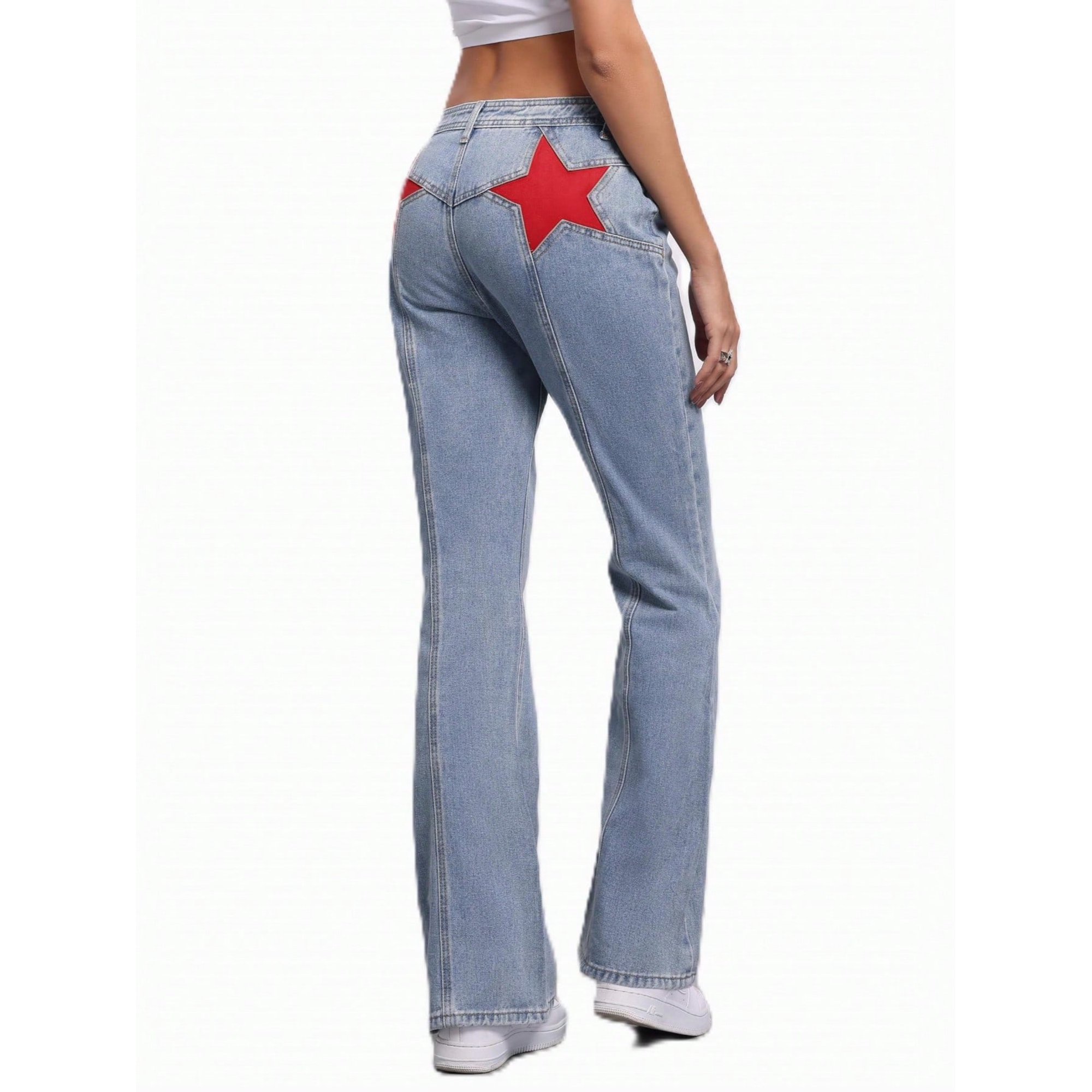 EMMIOL Back Star Patchwork Flare Jeans