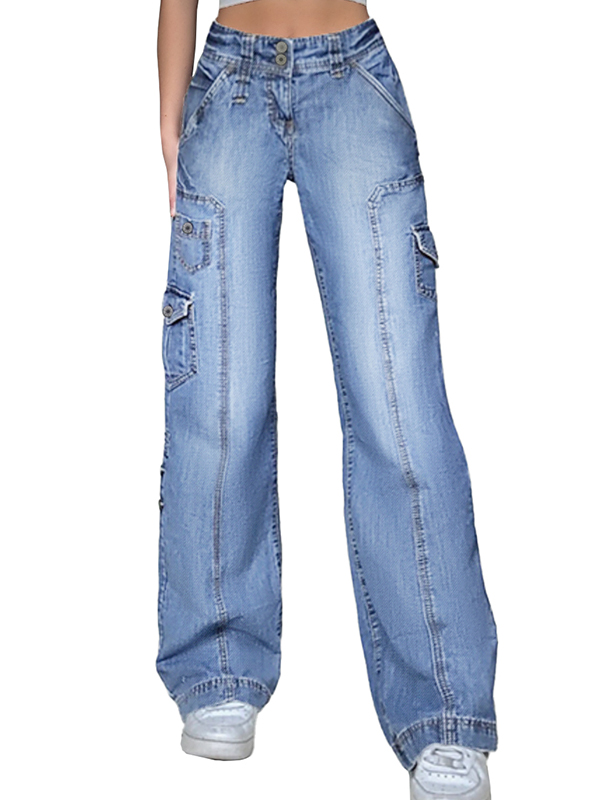 EMMIOL Gebleichte Cargo-Jeans mit Taschen