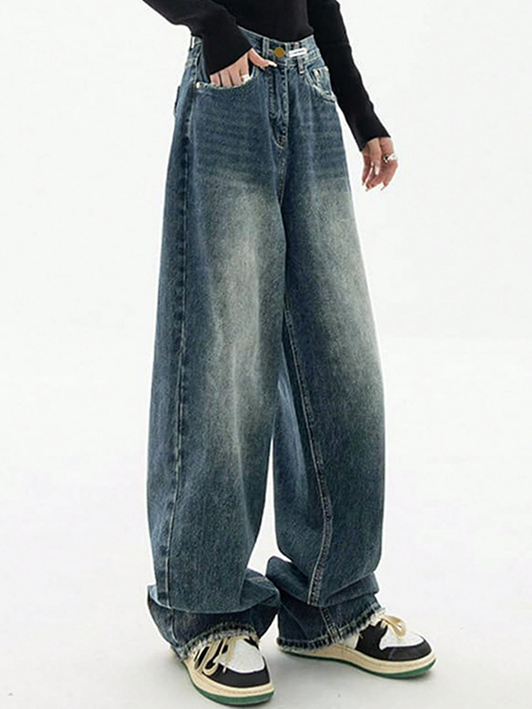 EMMIOL Dunkel verwaschene Vintage Baggy Boyfriendjeans