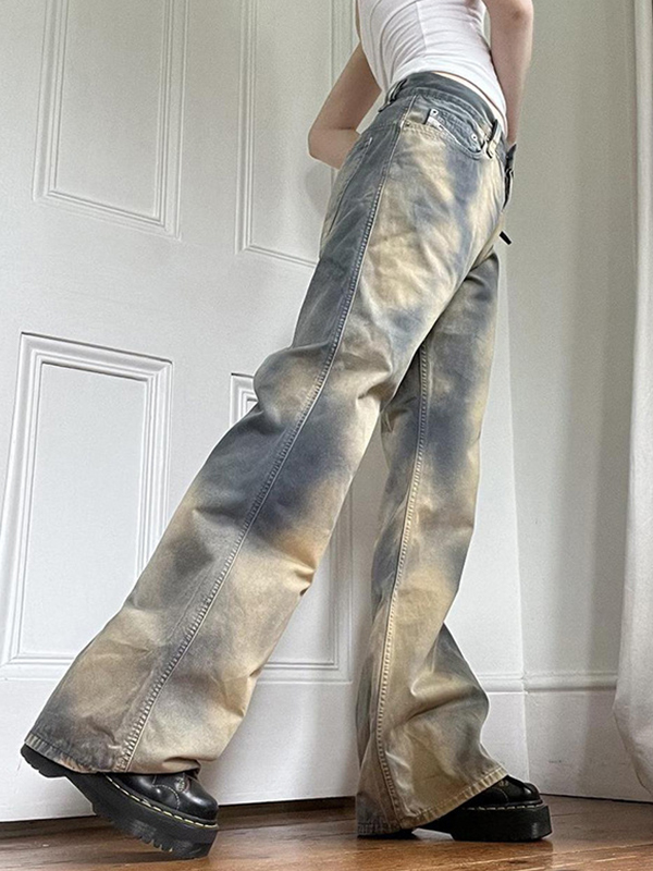 EMMIOL Boyfriend-Jeans im Distressed-Look mit niedrigem Bund und Ombré-Muster